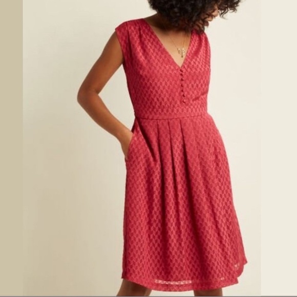 MODCLOTH Button Front Retro Chevron A-Line Dress small NEW sash belt - Picture 1 of 5